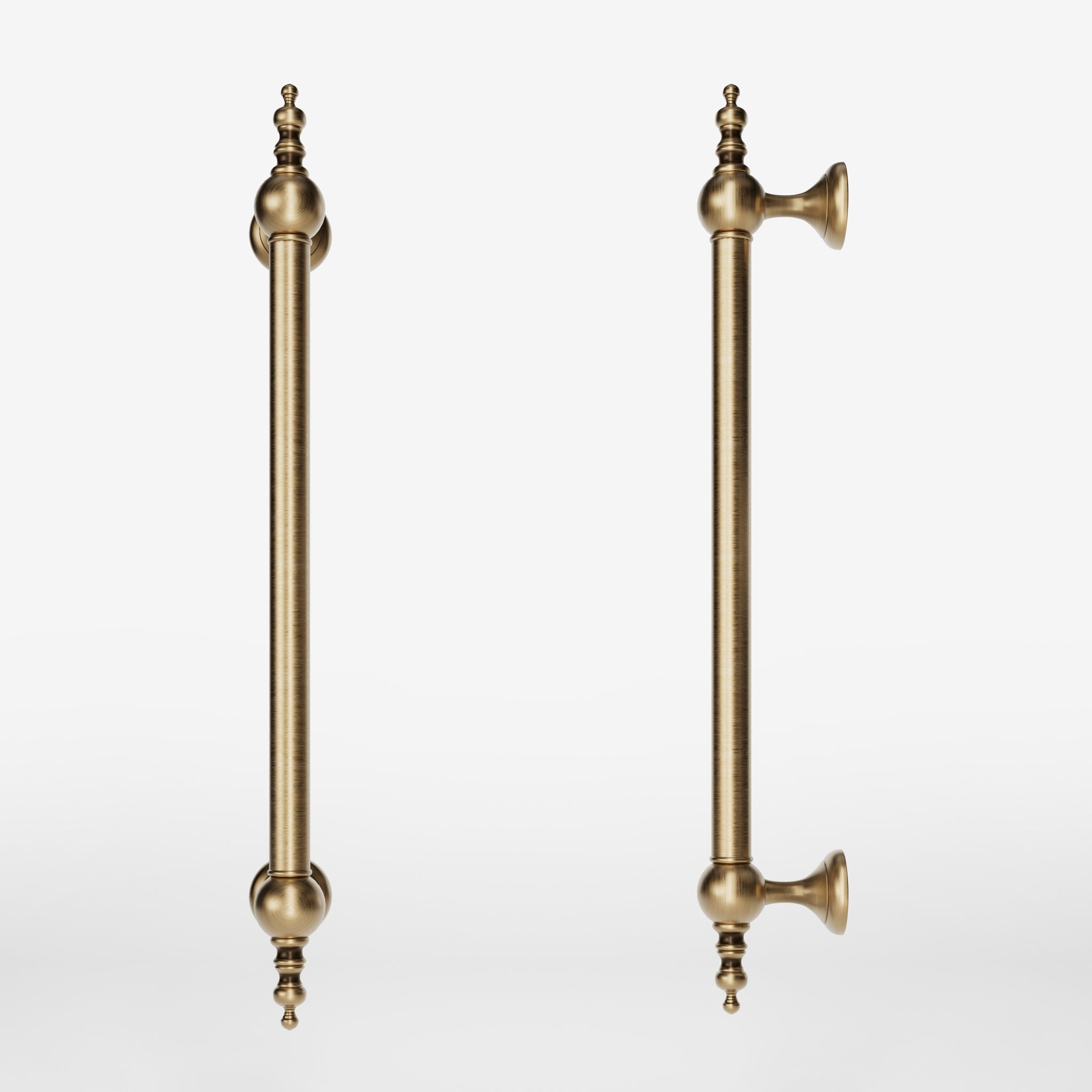 Decorative brass pull handle for high-end doors with turned details and classic craftsmanship, Made in Italy by Ghidini 1849 - Finish: OBS Bronze Satin Brass