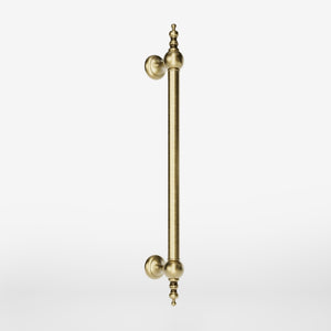 Decorative brass pull handle for high-end doors with turned details and classic craftsmanship, Made in Italy by Ghidini 1849 - Finish: OBV Bronze Satin Light Brass