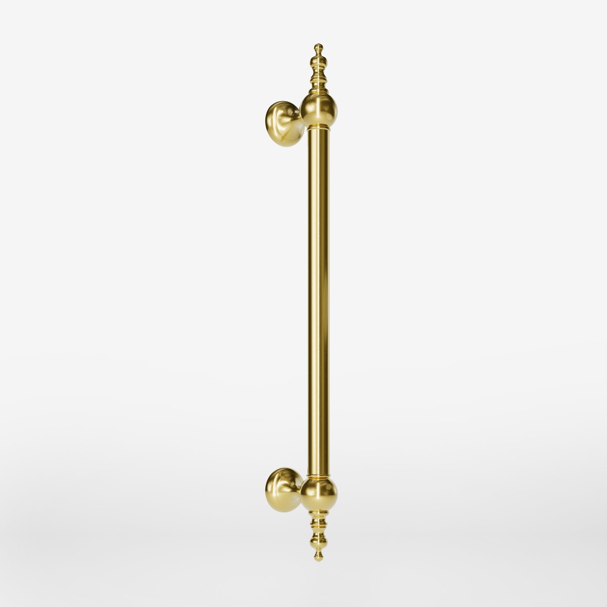 Decorative brass pull handle for high-end doors with turned details and classic craftsmanship, Made in Italy by Ghidini 1849 - Finish: OLV Polished Brass