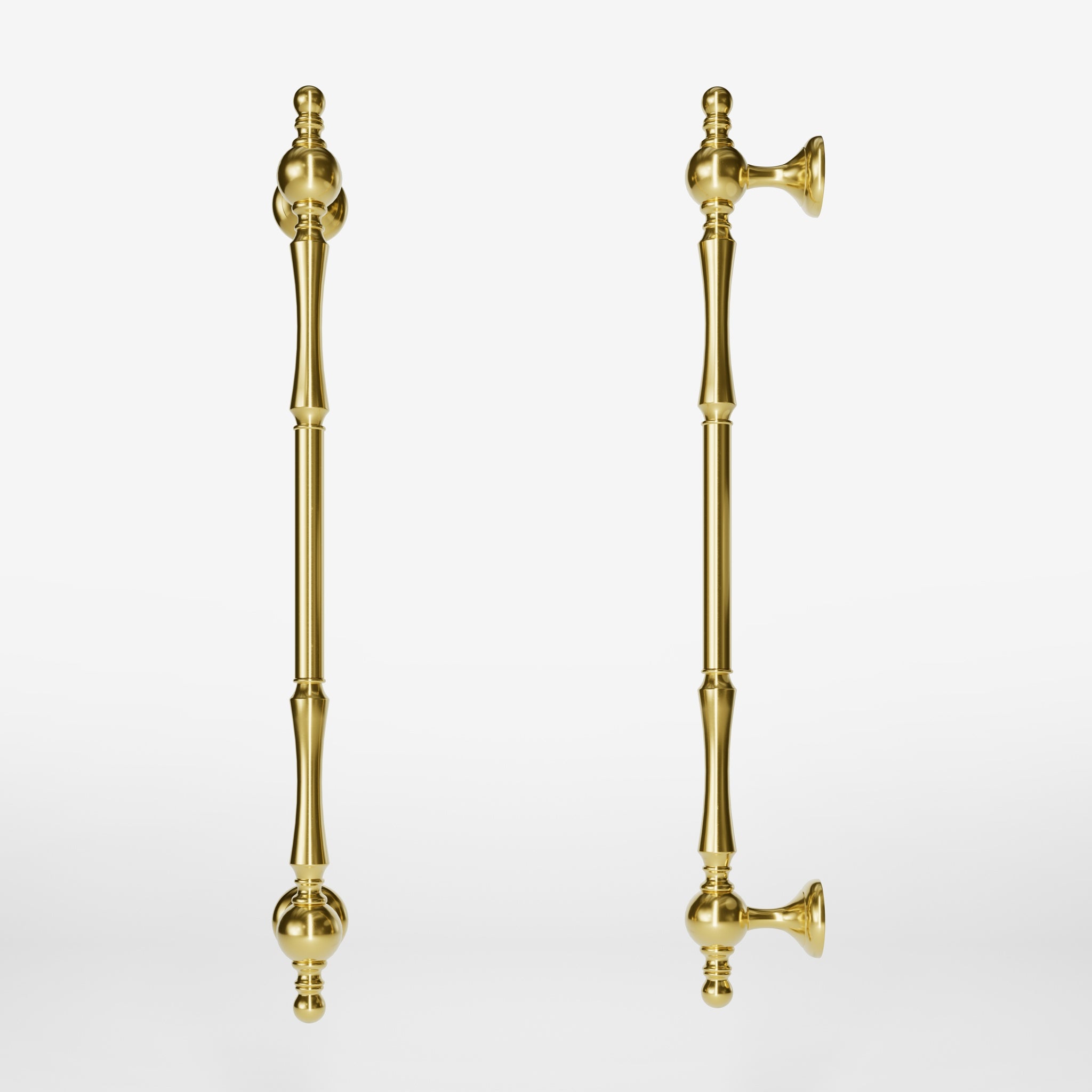 Decorative brass pull handle for classic doors with turned details and artisanal Made in Italy quality by Ghidini 1849 - Finish: OLV Polished Brass