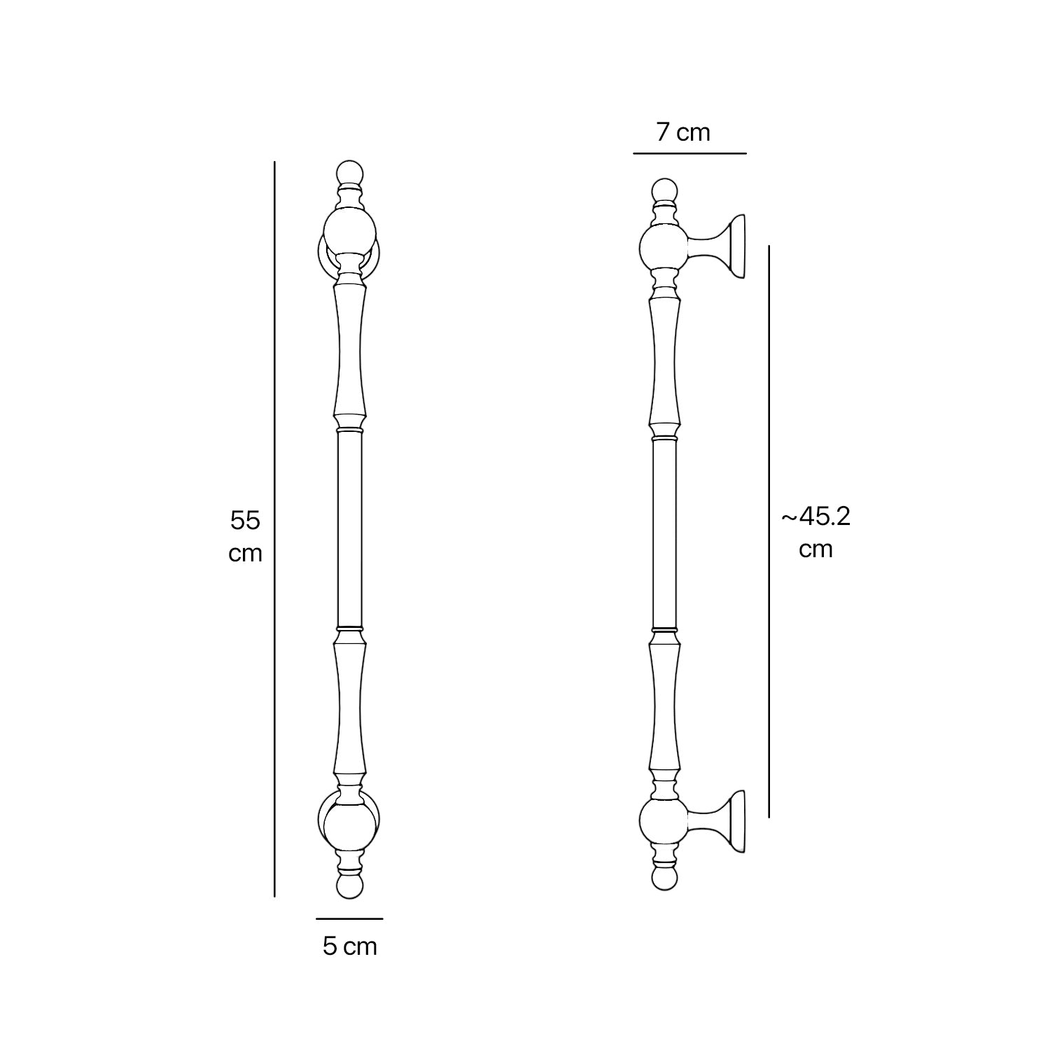 Decorative brass pull handle for classic doors with turned details and artisanal Made in Italy quality by Ghidini 1849