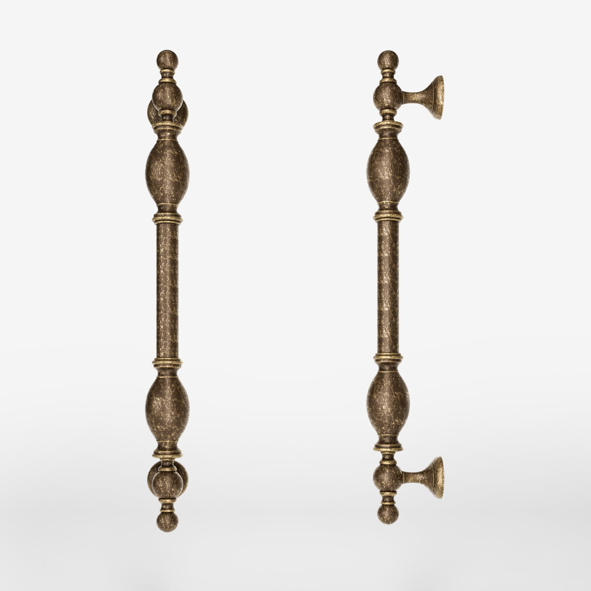 Decorative brass pull handle with classic turned details for elegant entrances and doors by Ghidini 1849 - Finish: OAS Antique Brass