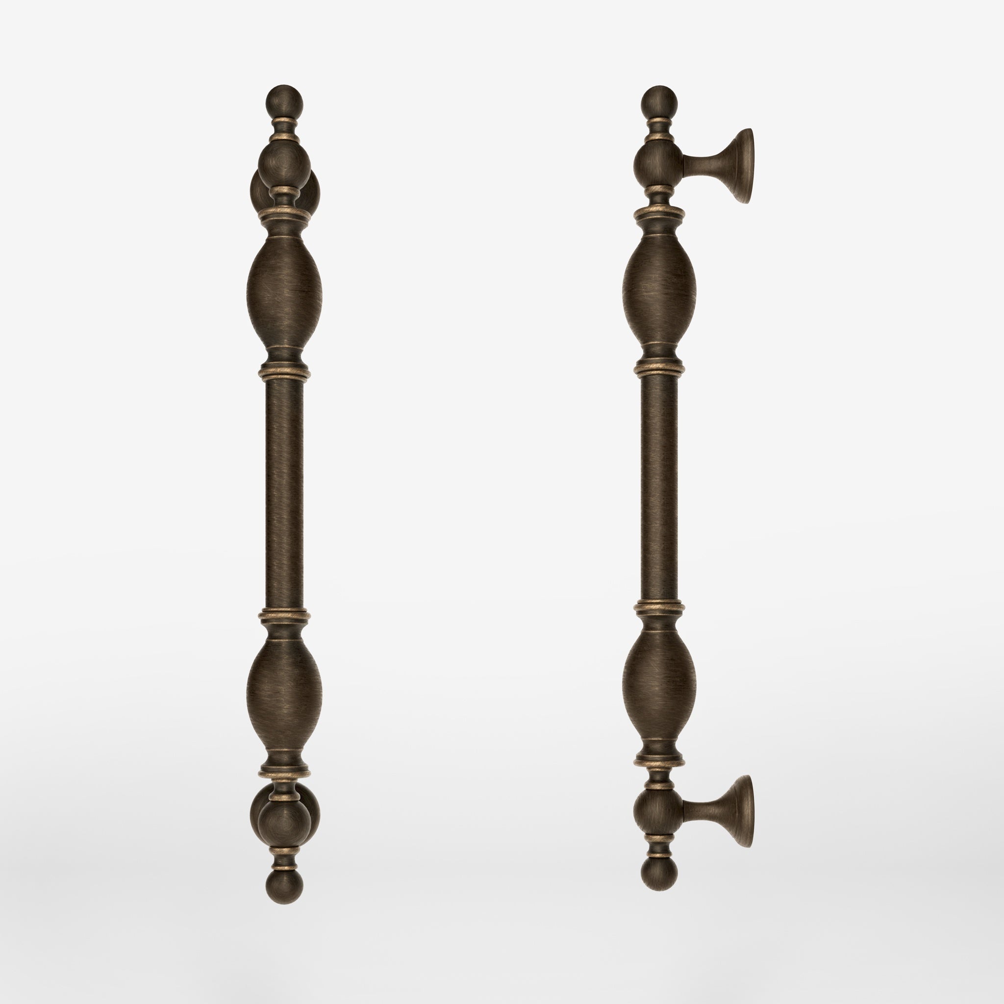 Decorative brass pull handle with classic turned details for elegant entrances and doors by Ghidini 1849 - Finish: OBM Bronze Satin Matt Brass