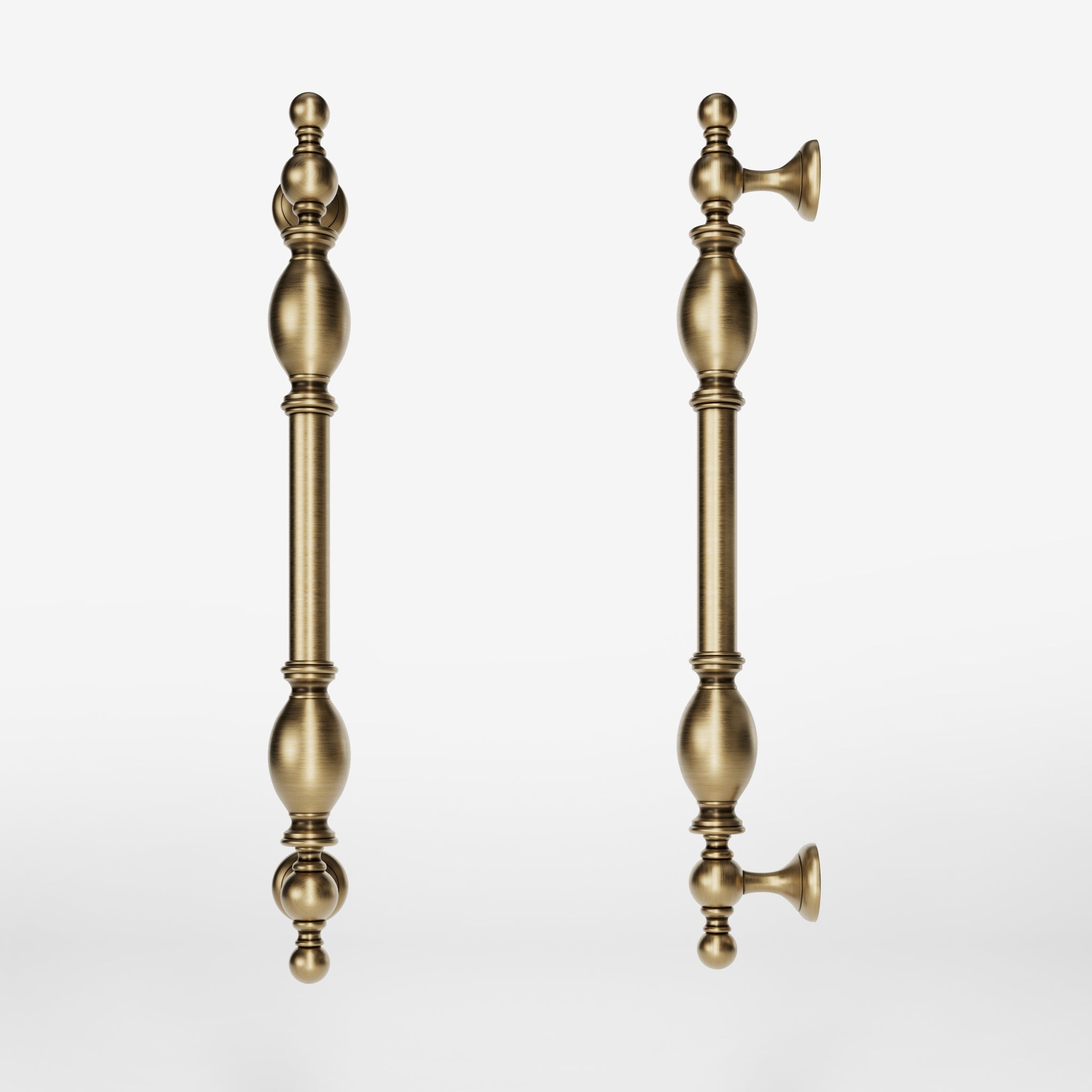 Decorative brass pull handle with classic turned details for elegant entrances and doors by Ghidini 1849 - Finish: OBS Bronze Satin Brass