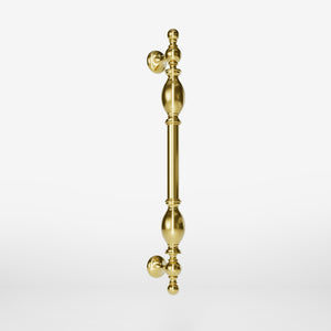 Decorative brass pull handle with classic turned details for elegant entrances and doors by Ghidini 1849 - Finish: OLV Polished Brass