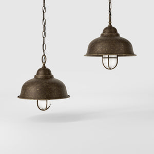 Nautical brass pendant light for outdoor spaces with caged glass by Ghidini 1849 - Finish: OAS Antique Brass