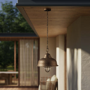 Nautical brass pendant light for outdoor spaces with caged glass by Ghidini 1849 - Finish: OAS Antique Brass