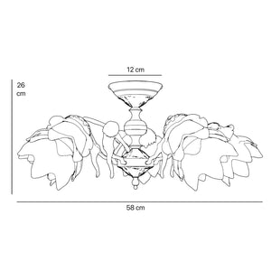 Classic ceiling lamp with brass putti and five petal-shaped frosted glass shades, rosette decorated with floral motifs by Ghidini 1849