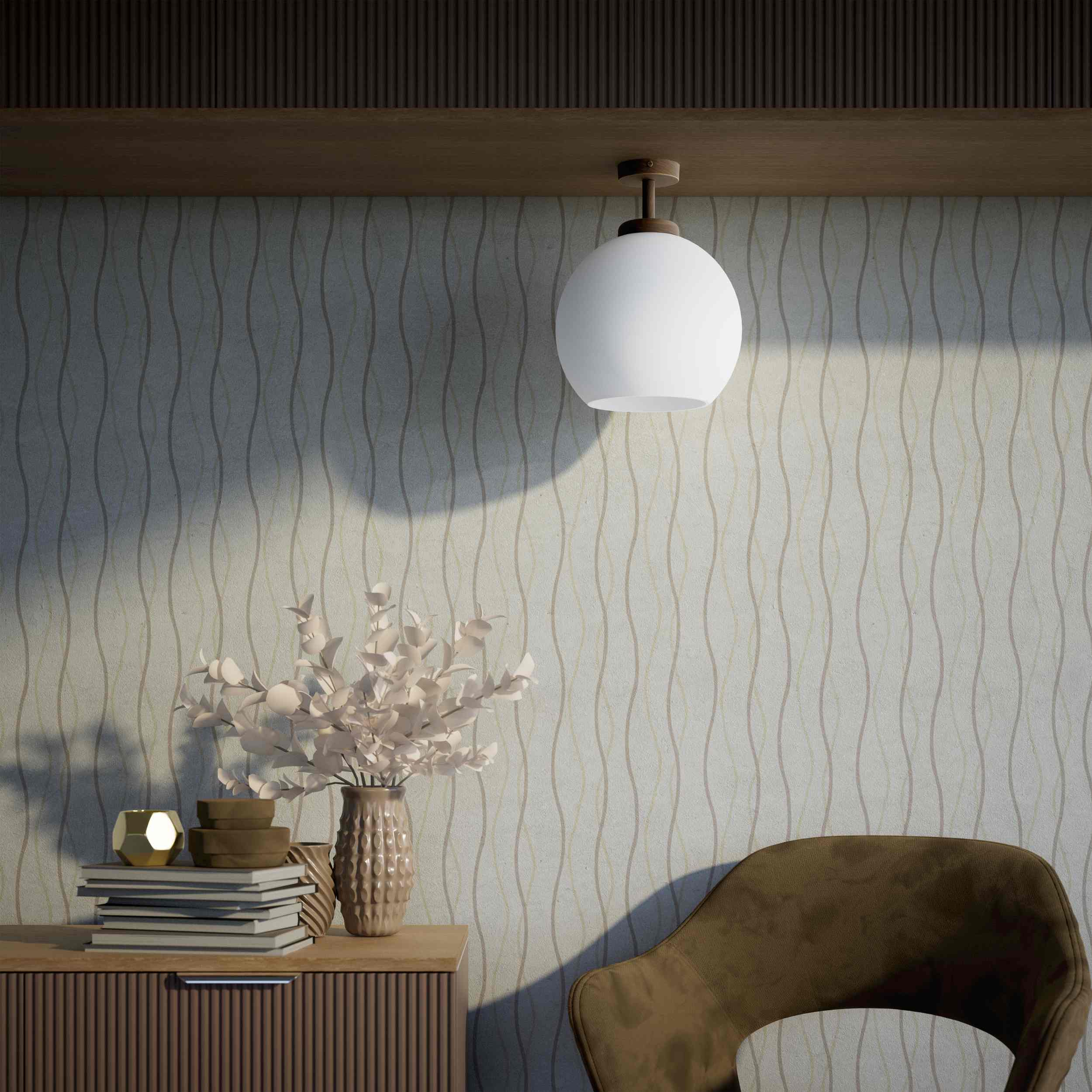 Brass ceiling lamp with frosted globe, minimalist and elegant design, perfect for refined interiors - Finish: OBM Bronze Satin Matt Brass