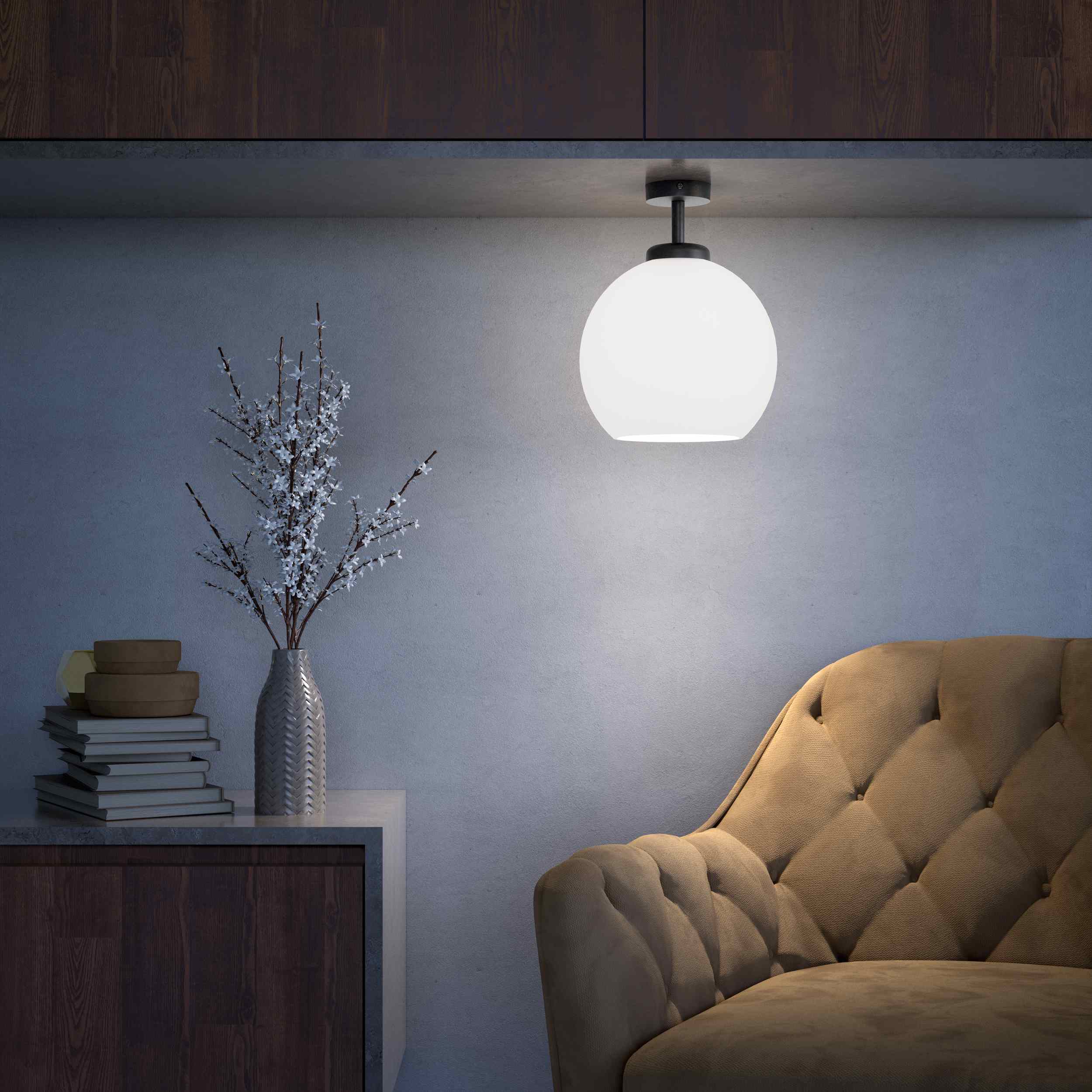 Brass ceiling lamp with frosted globe, minimalist and elegant design, perfect for refined interiors - Finish: OBR Dark Bronze