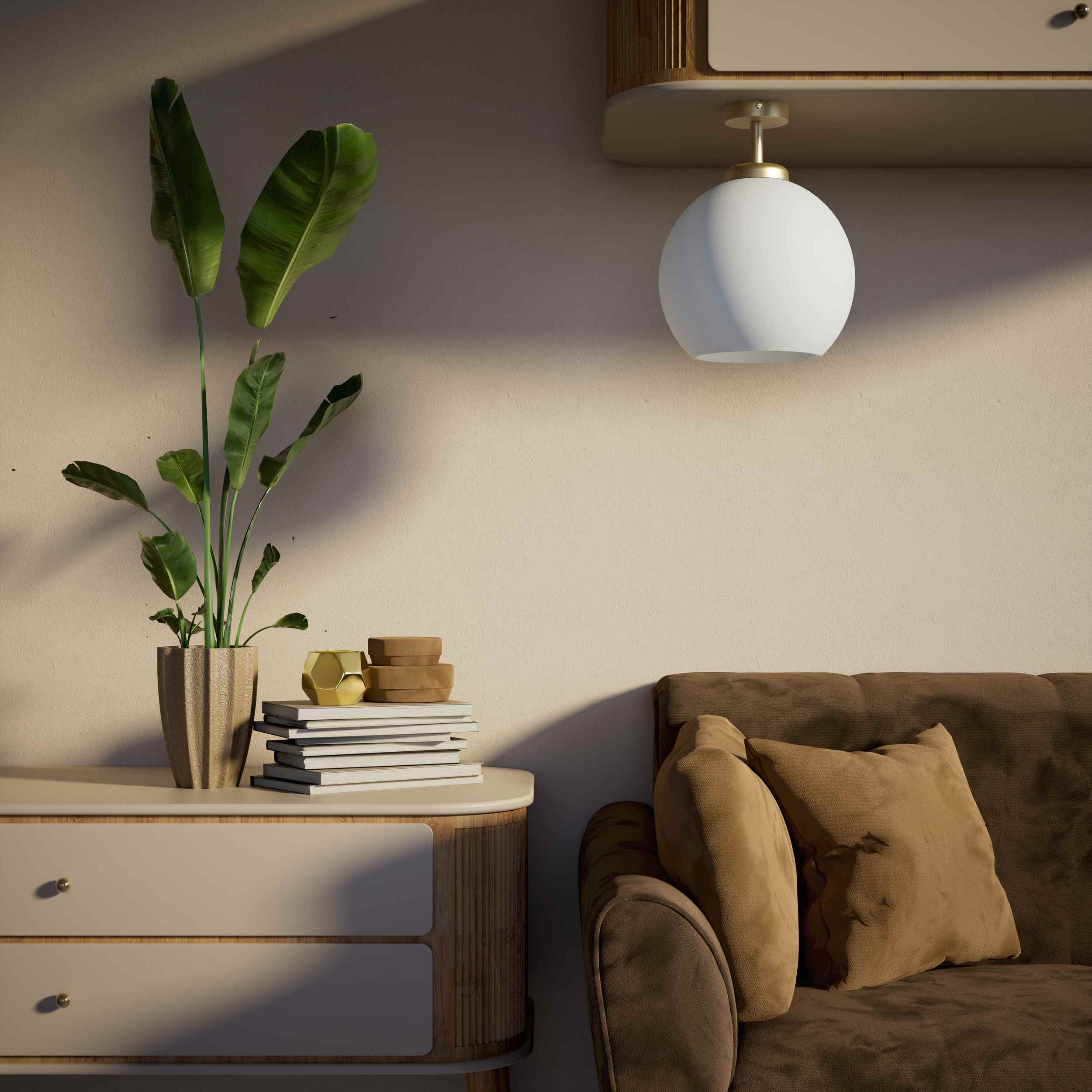 Brass ceiling lamp with frosted globe, minimalist and elegant design, perfect for refined interiors - Finish: OBV Bronze Satin Light Brass