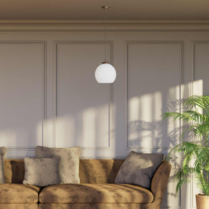 Pendant lamp with opal glass globe, diffused lighting and contemporary design for stylish interiors - Finish: OBM Bronze Satin Matt Brass