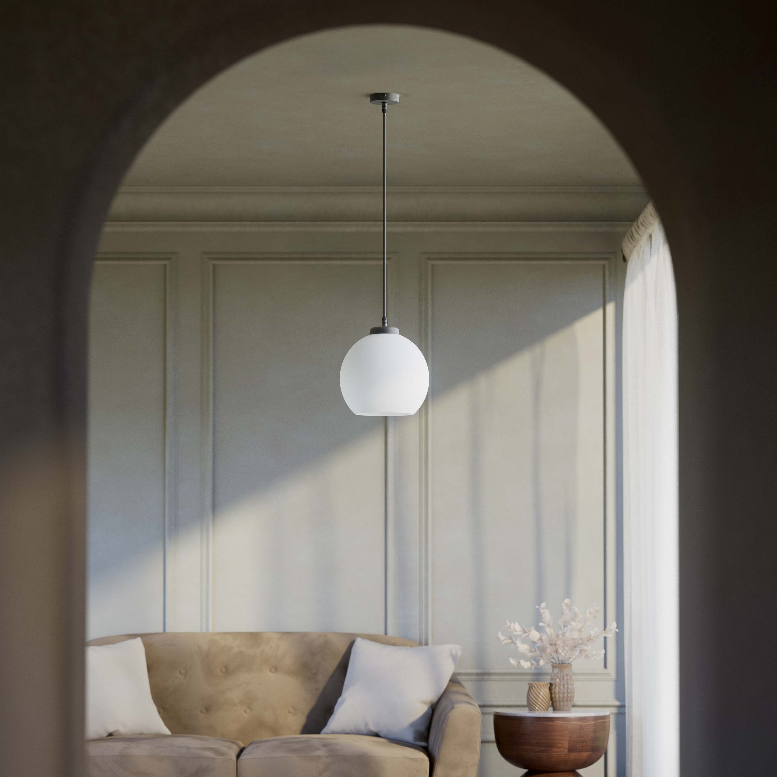Pendant lamp with opal glass globe, diffused lighting and contemporary design for stylish interiors - Finish: OBR Dark Bronze