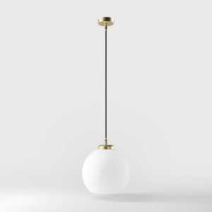 Pendant lamp with opal glass globe, diffused lighting and contemporary design for stylish interiors - Finish: OBV Bronze Satin Light Brass