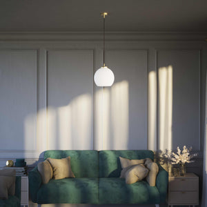 Pendant lamp with opal glass globe, diffused lighting and contemporary design for stylish interiors - Finish: OBV Bronze Satin Light Brass