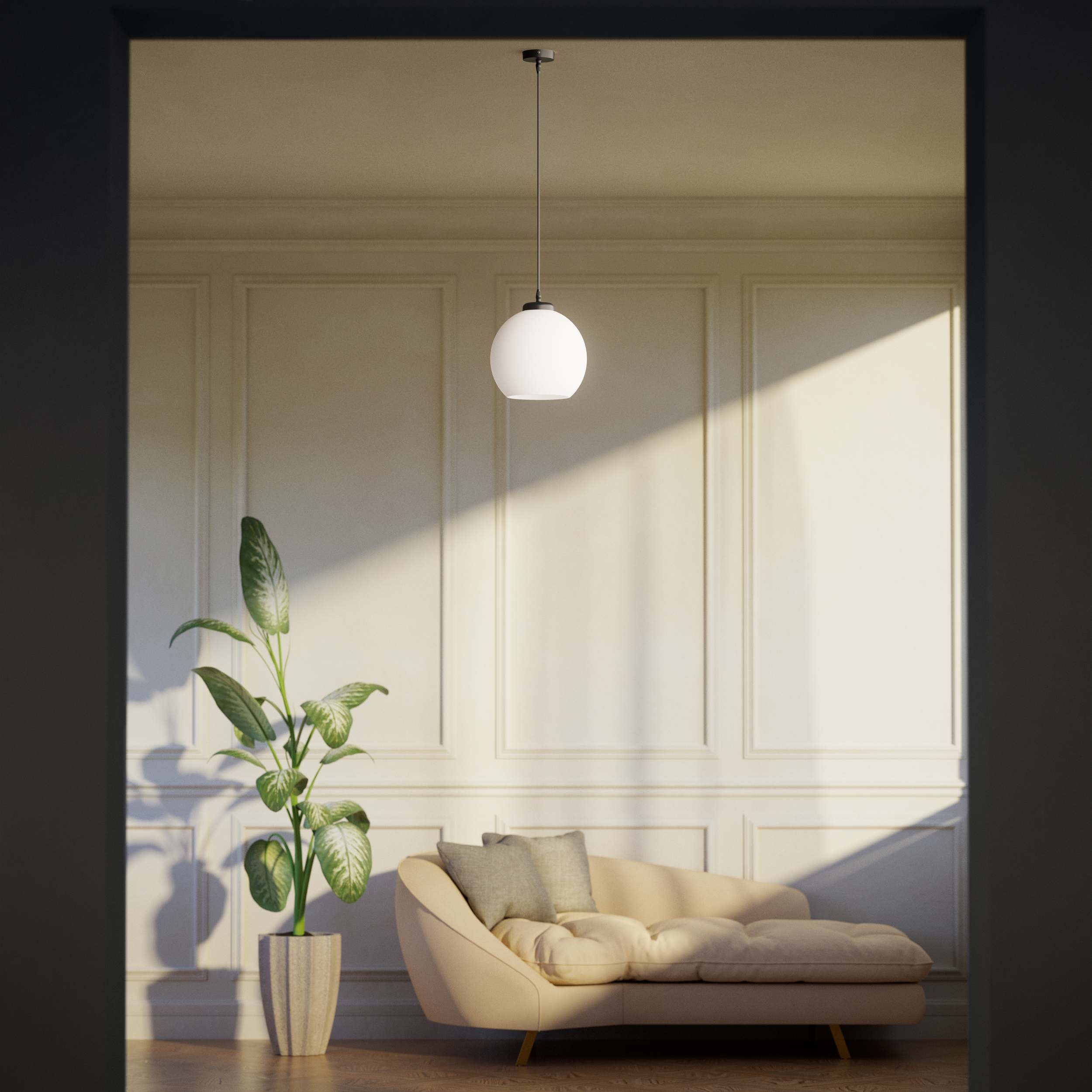 Pendant lamp with opal glass globe, diffused lighting and contemporary design for stylish interiors - Finish: ONO Matt Black