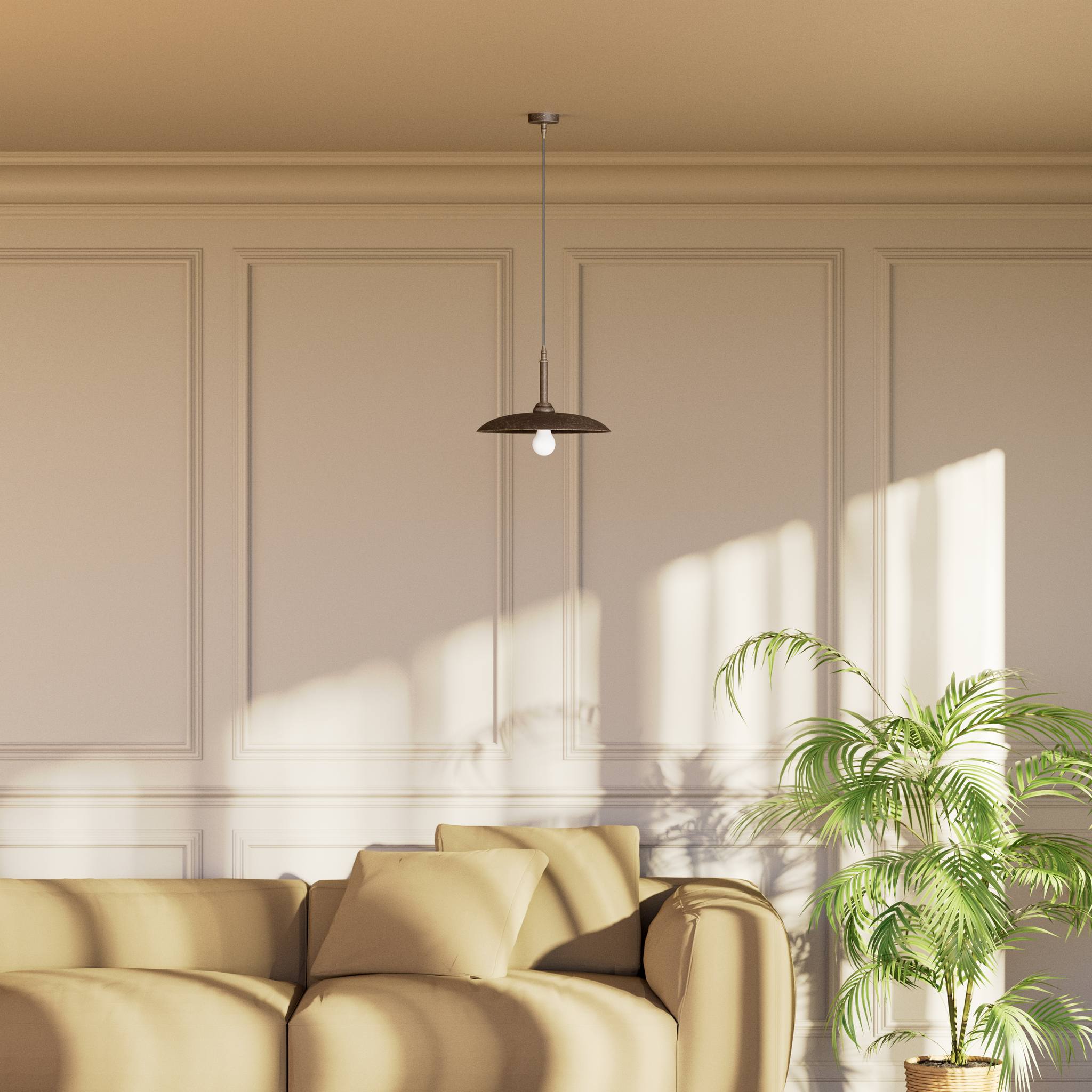 Brass pendant lamp with 35 cm shade, vintage style, perfect for refined interiors and elegant lighting design by Ghidini 1849 - Finish: OAS Antique Brass