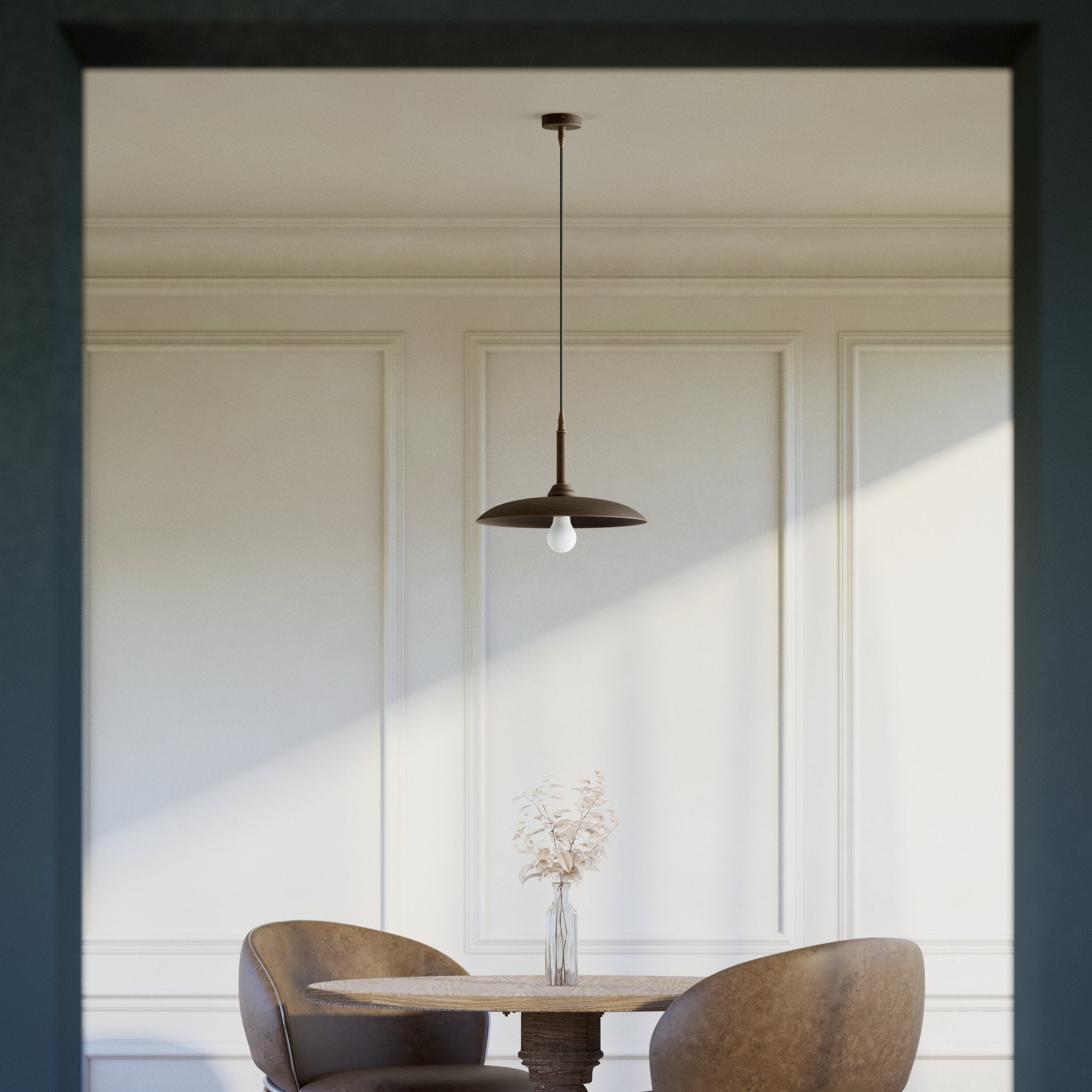 Brass pendant lamp with 35 cm shade, vintage style, perfect for refined interiors and elegant lighting design by Ghidini 1849 - Finish: OBM Bronze Satin Matt Brass