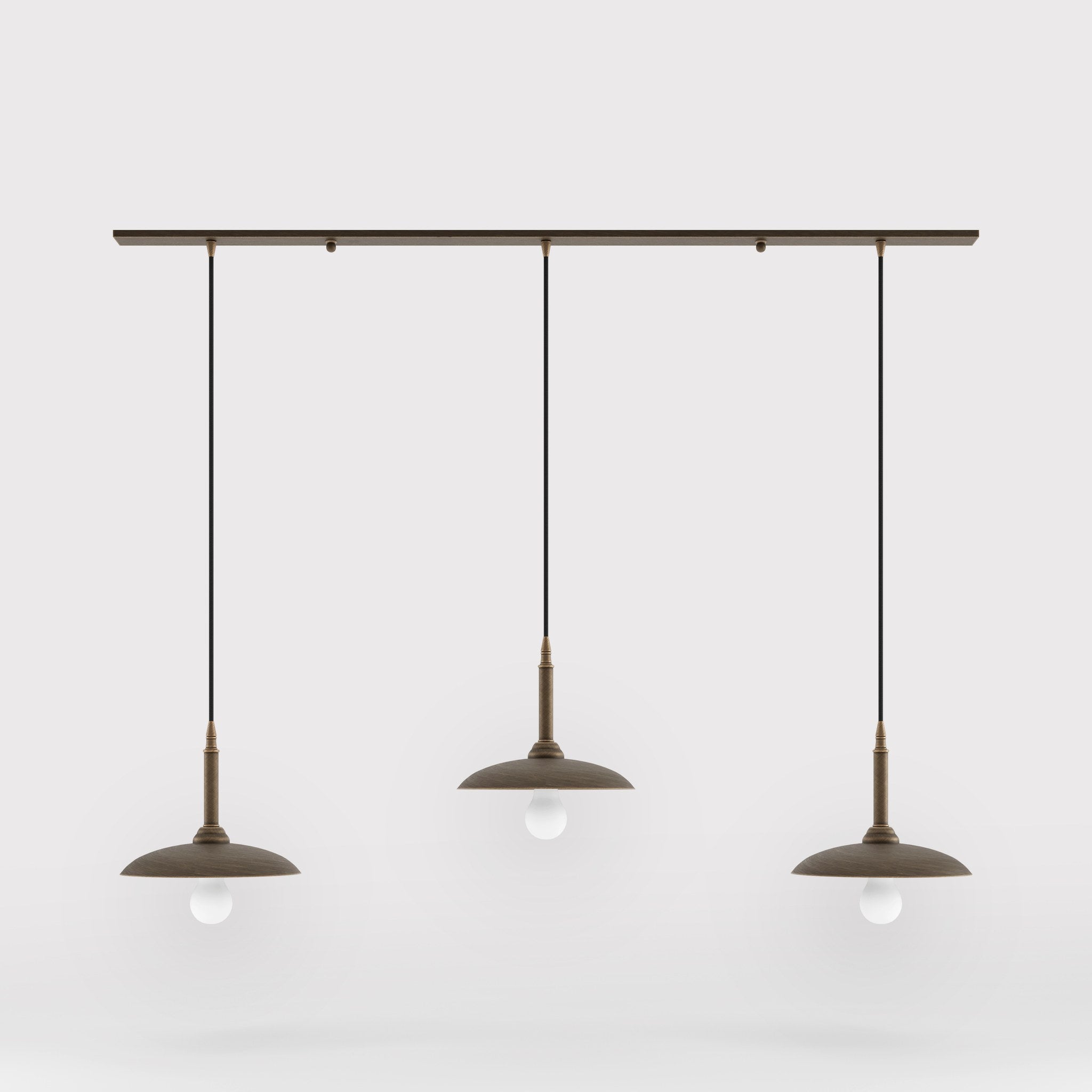 Brass pendant lamp with three light points, vintage and contemporary style, ideal for sophisticated interiors by Ghidini 1849 - Finish: OBM Bronze Satin Matt Brass