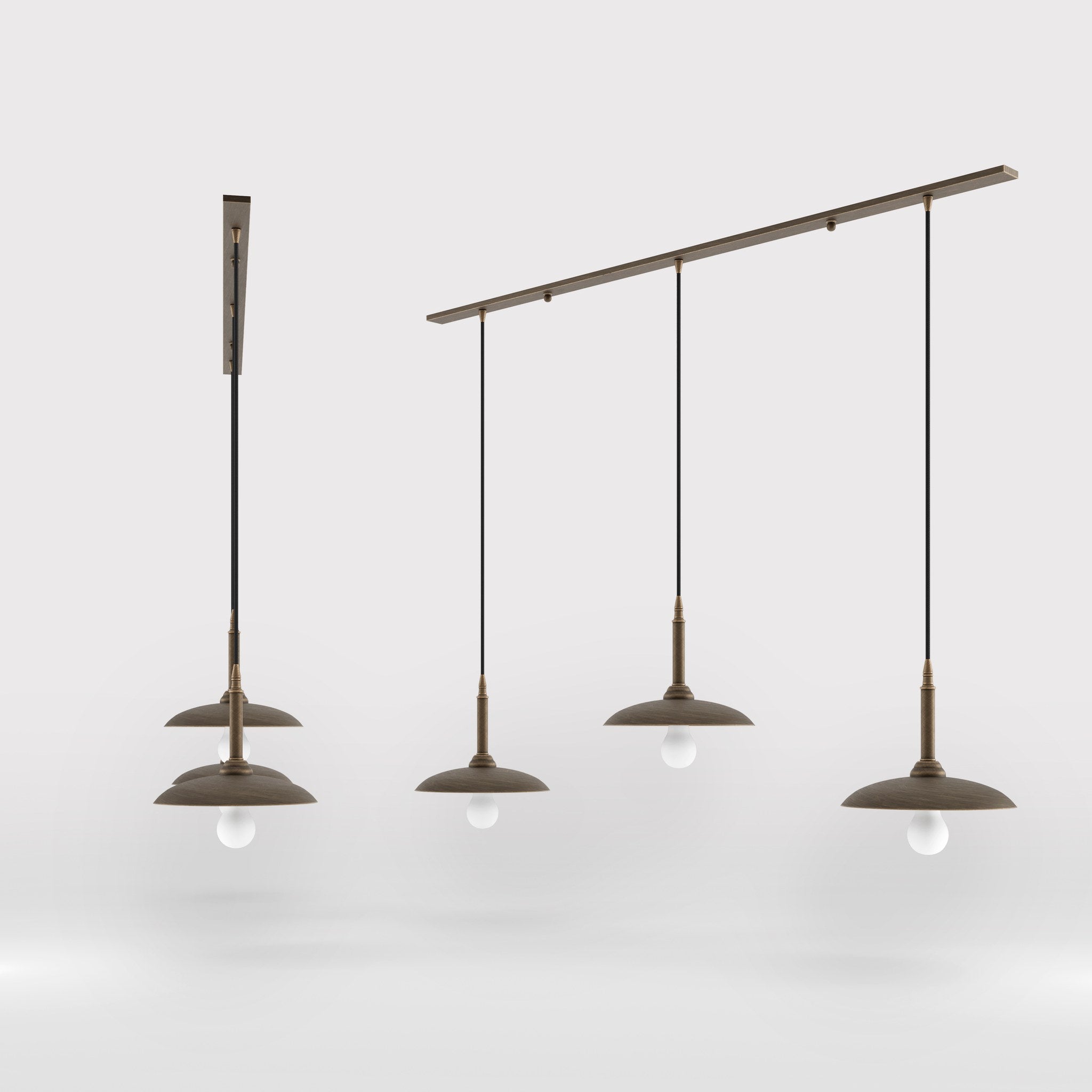 Brass pendant lamp with three light points, vintage and contemporary style, ideal for sophisticated interiors by Ghidini 1849 - Finish: OBM Bronze Satin Matt Brass