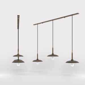 Brass pendant lamp with three light points, vintage and contemporary style, ideal for sophisticated interiors by Ghidini 1849 - Finish: OBM Bronze Satin Matt Brass
