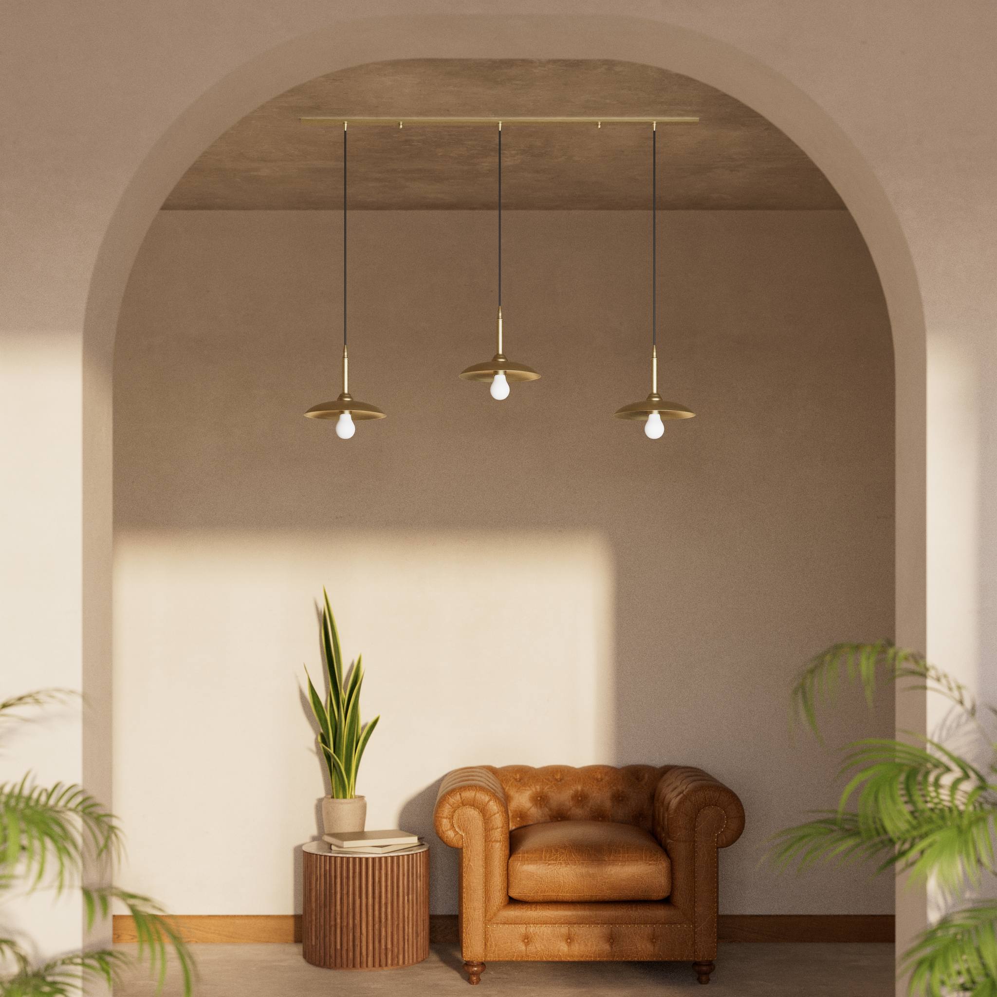 Brass pendant lamp with three light points, vintage and contemporary style, ideal for sophisticated interiors by Ghidini 1849 - Finish: OBV Bronze Satin Light Brass