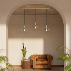 Brass pendant lamp with three light points, vintage and contemporary style, ideal for sophisticated interiors by Ghidini 1849 - Finish: OBV Bronze Satin Light Brass