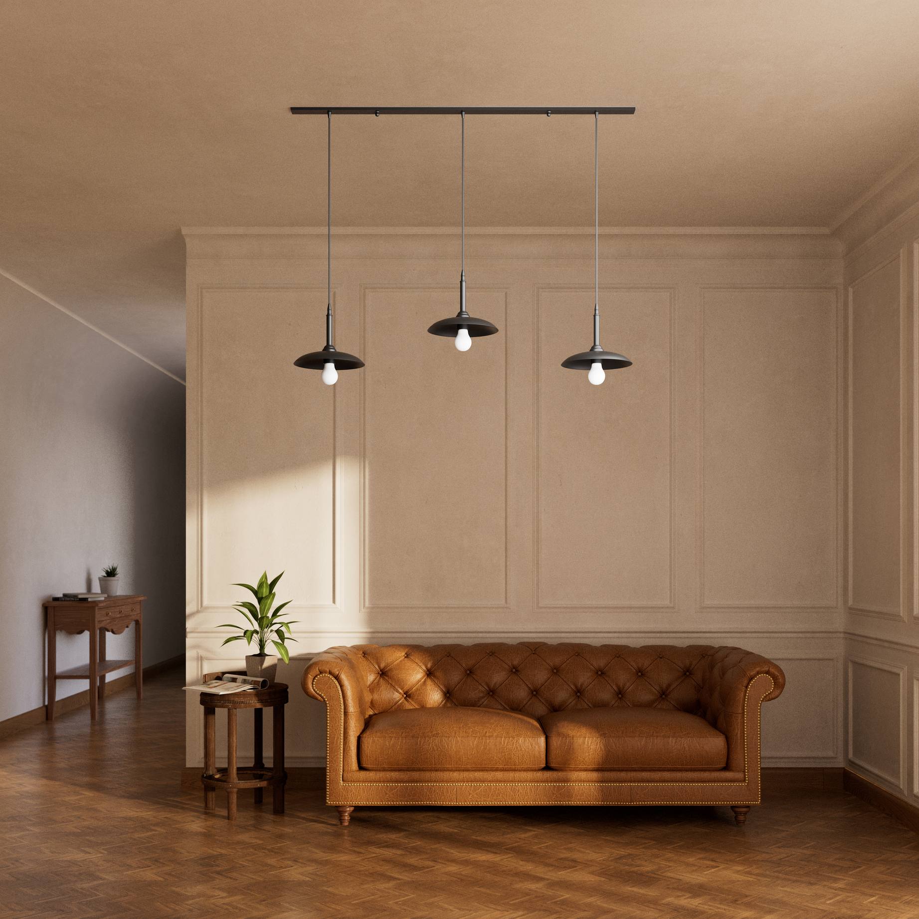 Brass pendant lamp with three light points, vintage and contemporary style, ideal for sophisticated interiors by Ghidini 1849 - Finish: ONO Matt Black