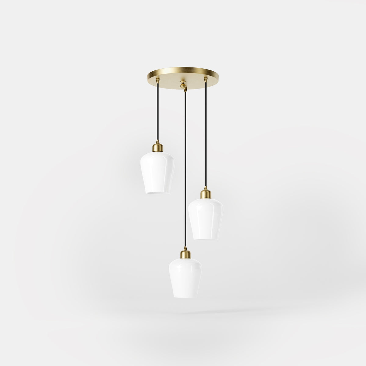 Lampada A Sospensione Con Tre Diffusori In Vetro Bianco Talis - OBV Bronzo Satinato Chiaro