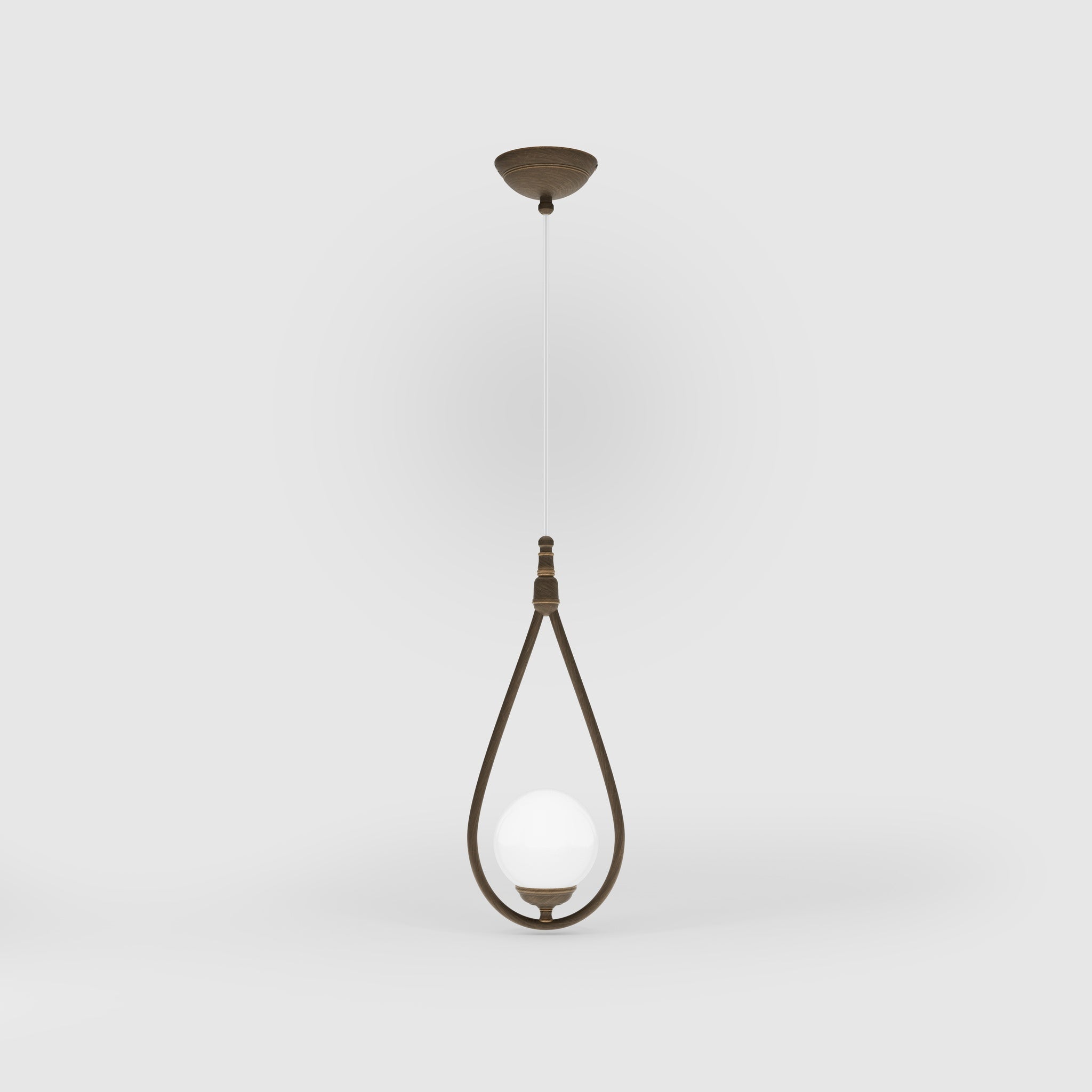 Art Deco teardrop pendant light in brass with glossy white glass sphere adjustable cable elegant design lighting decor by Ghidini 1849 - Finish: OBM Bronze Satin Matt Brass