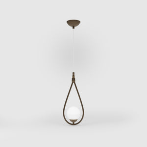 Art Deco teardrop pendant light in brass with glossy white glass sphere adjustable cable elegant design lighting decor by Ghidini 1849 - Finish: OBM Bronze Satin Matt Brass