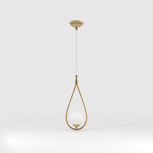 Art Deco teardrop pendant light in brass with glossy white glass sphere adjustable cable elegant design lighting decor by Ghidini 1849 - Finish: OBS Bronze Satin Brass