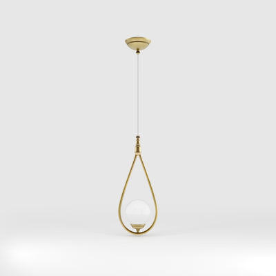 Art Deco teardrop pendant light in brass with glossy white glass sphere adjustable cable elegant design lighting decor by Ghidini 1849 - Finish: OBV Bronze Satin Light Brass