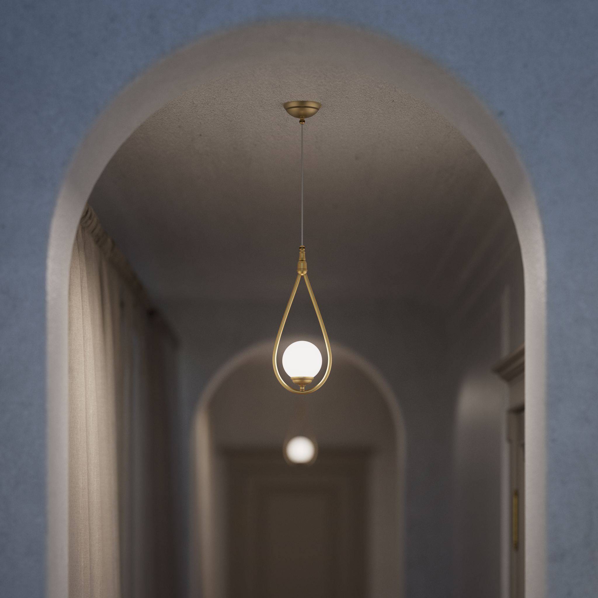 Art Deco teardrop pendant light in brass with glossy white glass sphere adjustable cable elegant design lighting decor by Ghidini 1849 - Finish: OBV Bronze Satin Light Brass