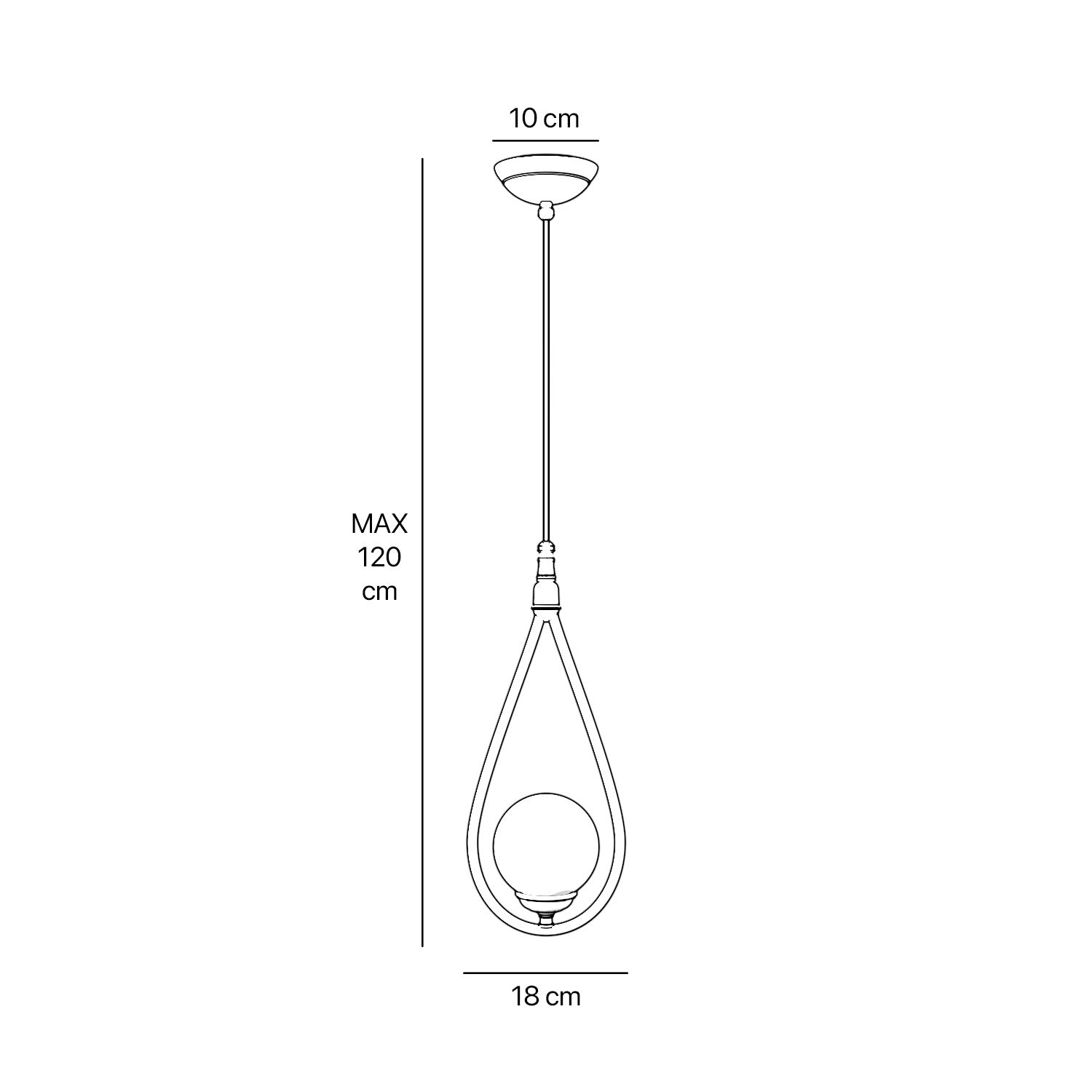 Art Deco teardrop pendant light in brass with glossy white glass sphere adjustable cable elegant design lighting decor by Ghidini 1849