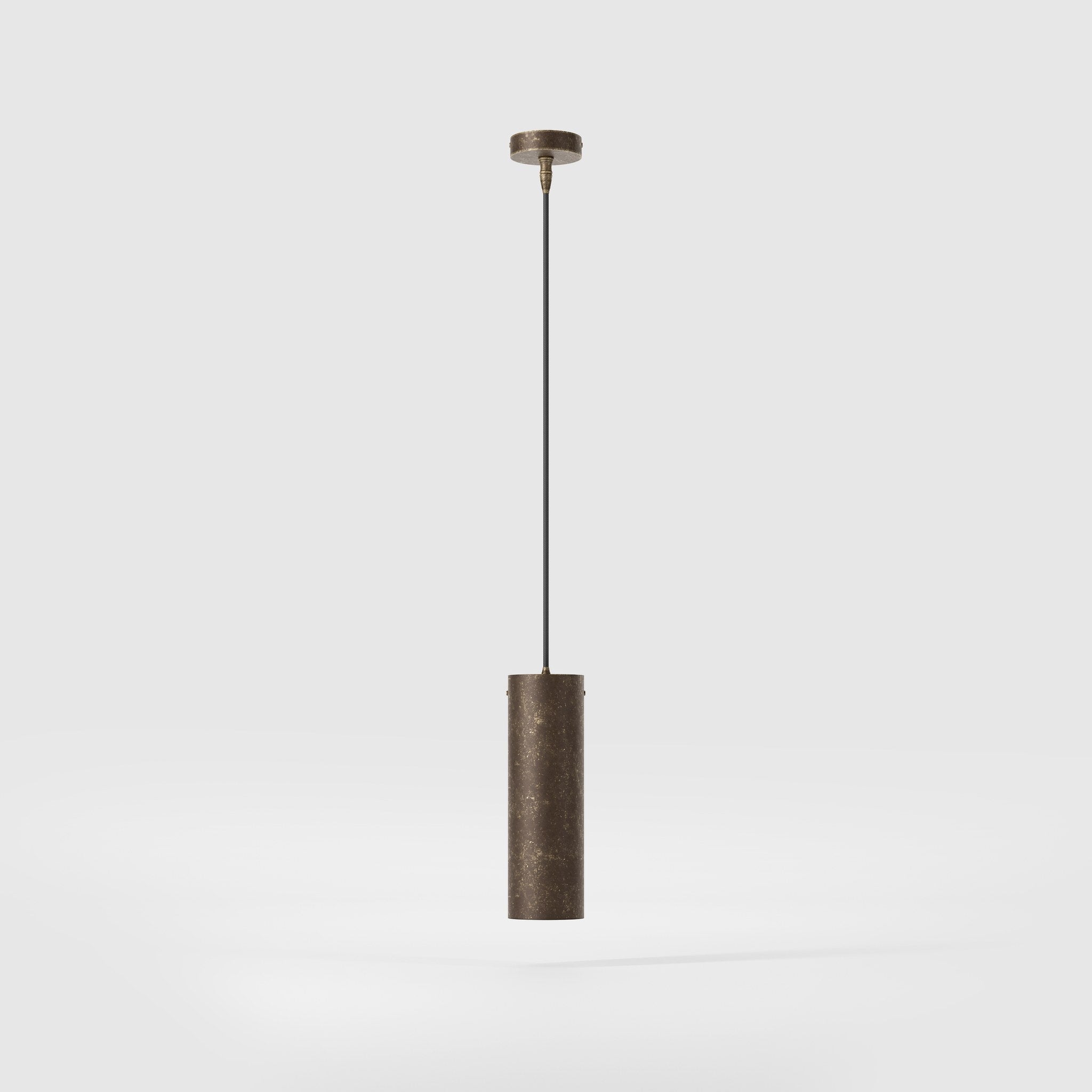 Brass pendant light minimal design cylindrical black textile cable modern interior lighting Made in Italy by Ghidini 1849 - Finish: OAS Antique Brass