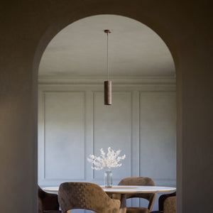Brass pendant light minimal design cylindrical black textile cable modern interior lighting Made in Italy by Ghidini 1849 - Finish: OAS Antique Brass