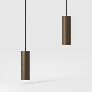 Brass pendant light minimal design cylindrical black textile cable modern interior lighting Made in Italy by Ghidini 1849 - Finish: OBM Bronze Satin Matt Brass