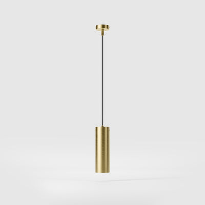 Brass pendant light minimal design cylindrical black textile cable modern interior lighting Made in Italy by Ghidini 1849 - Finish: OBV Bronze Satin Light Brass