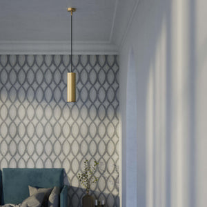 Brass pendant light minimal design cylindrical black textile cable modern interior lighting Made in Italy by Ghidini 1849 - Finish: OBV Bronze Satin Light Brass