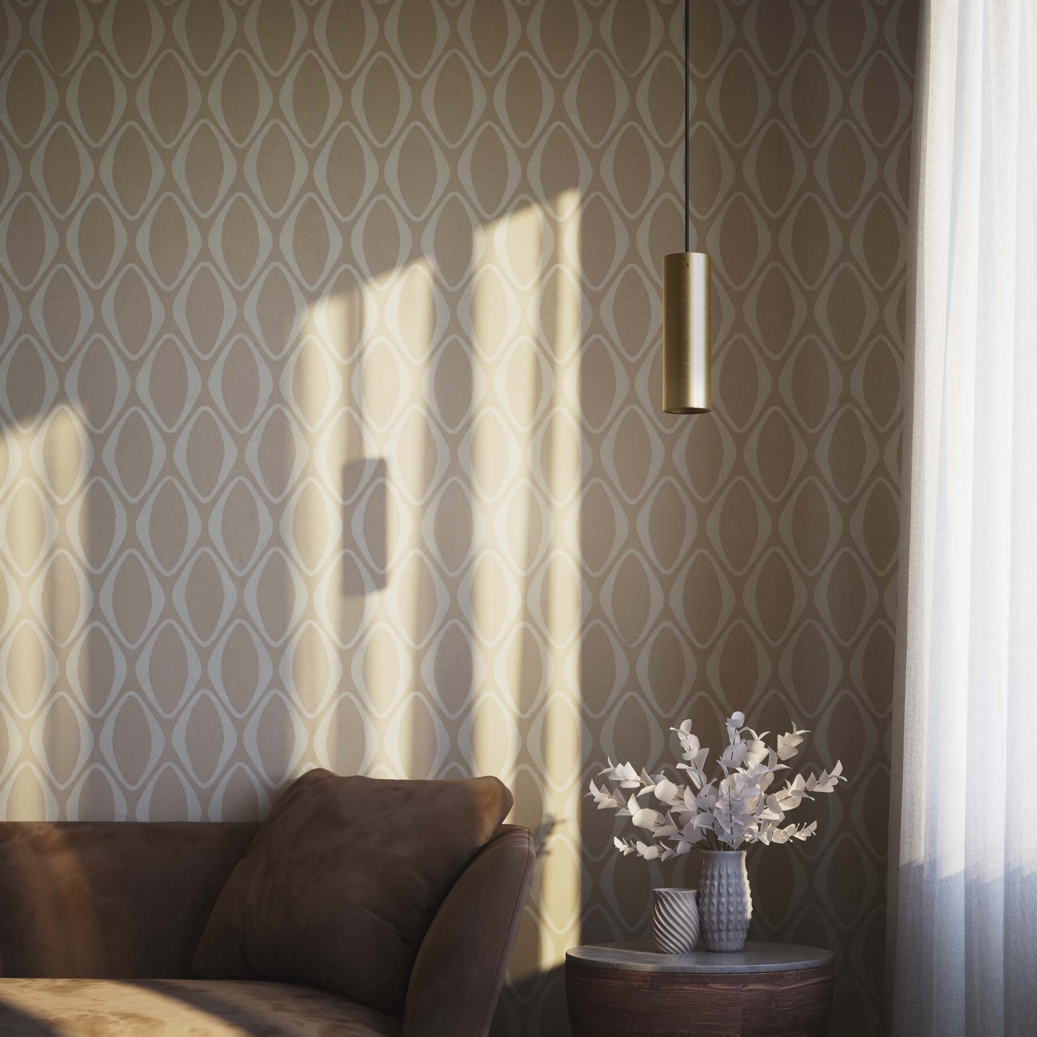 Brass pendant light minimal design cylindrical black textile cable modern interior lighting Made in Italy by Ghidini 1849 - Finish: OBV Bronze Satin Light Brass