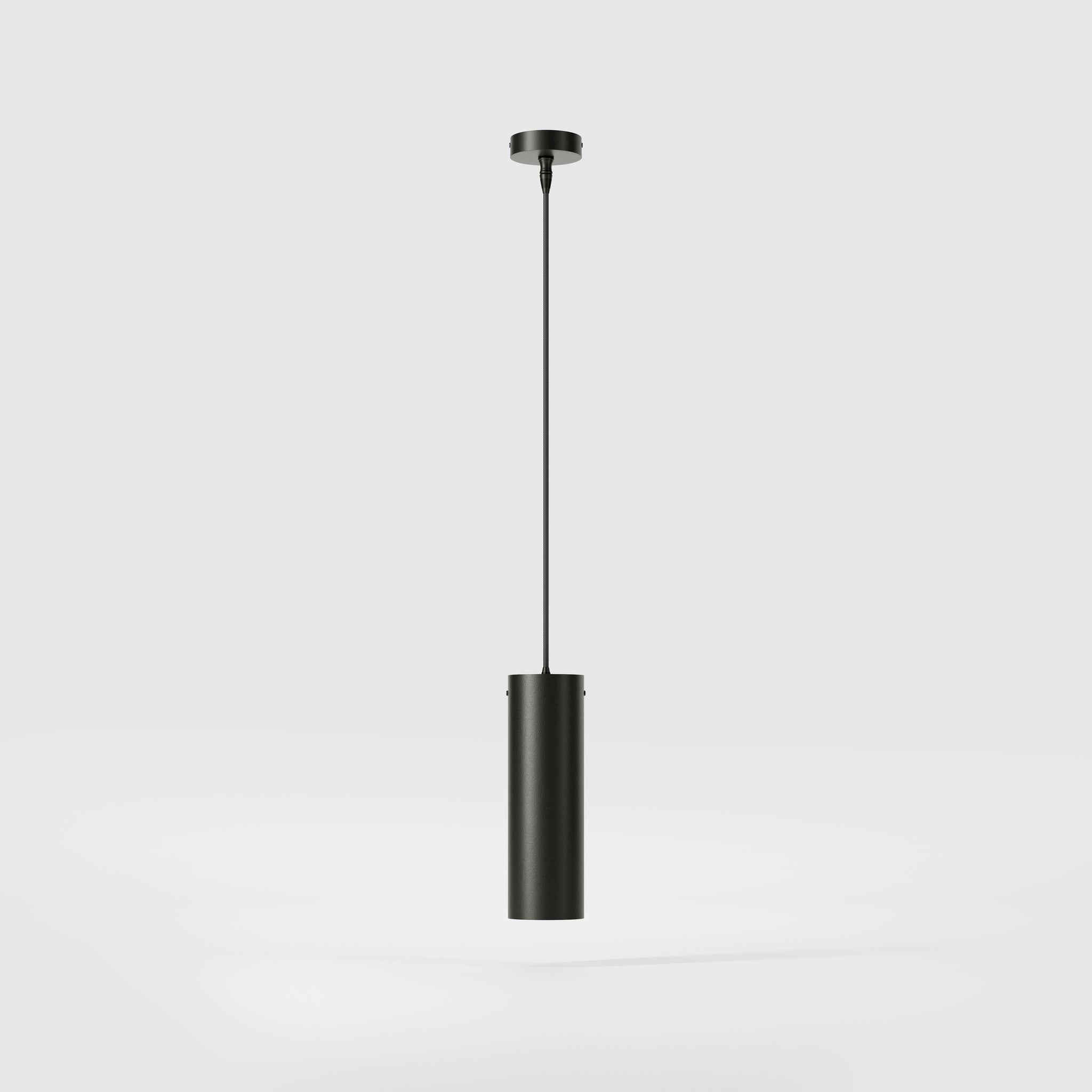 Brass pendant light minimal design cylindrical black textile cable modern interior lighting Made in Italy by Ghidini 1849 - Finish: ONO Matt Black