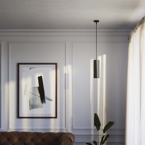 Brass pendant light minimal design cylindrical black textile cable modern interior lighting Made in Italy by Ghidini 1849 - Finish: ONO Matt Black