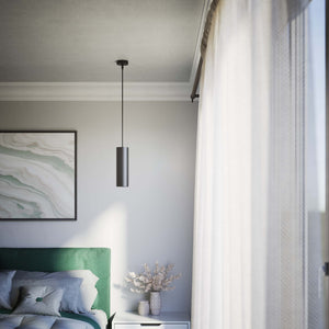 Brass pendant light minimal design cylindrical black textile cable modern interior lighting Made in Italy by Ghidini 1849 - Finish: ONO Matt Black