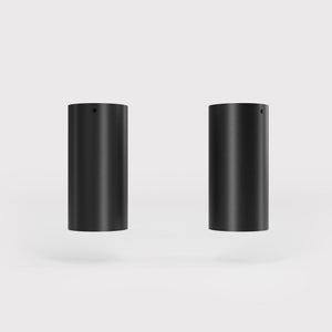 Cylinder ceiling lamp in brass with compact body installed on the ceiling of an elegant corridor by Ghidini 1849 - Finish: ONO Matt Black