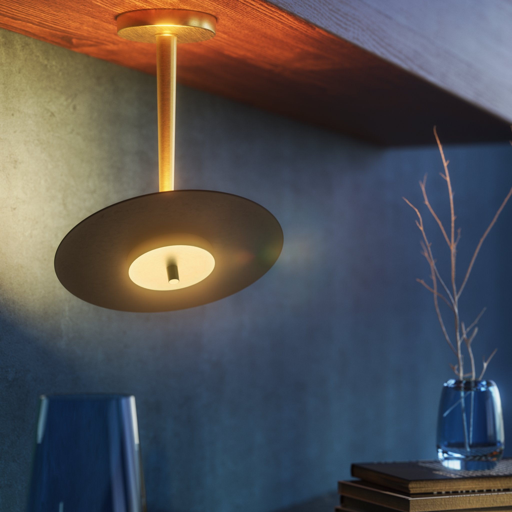 Ceiling lamp in brass with adjustable black disc, vinyl-inspired, with integrated LED by Ghidini 1849 - Finish: OBV Bronze Satin Light Brass