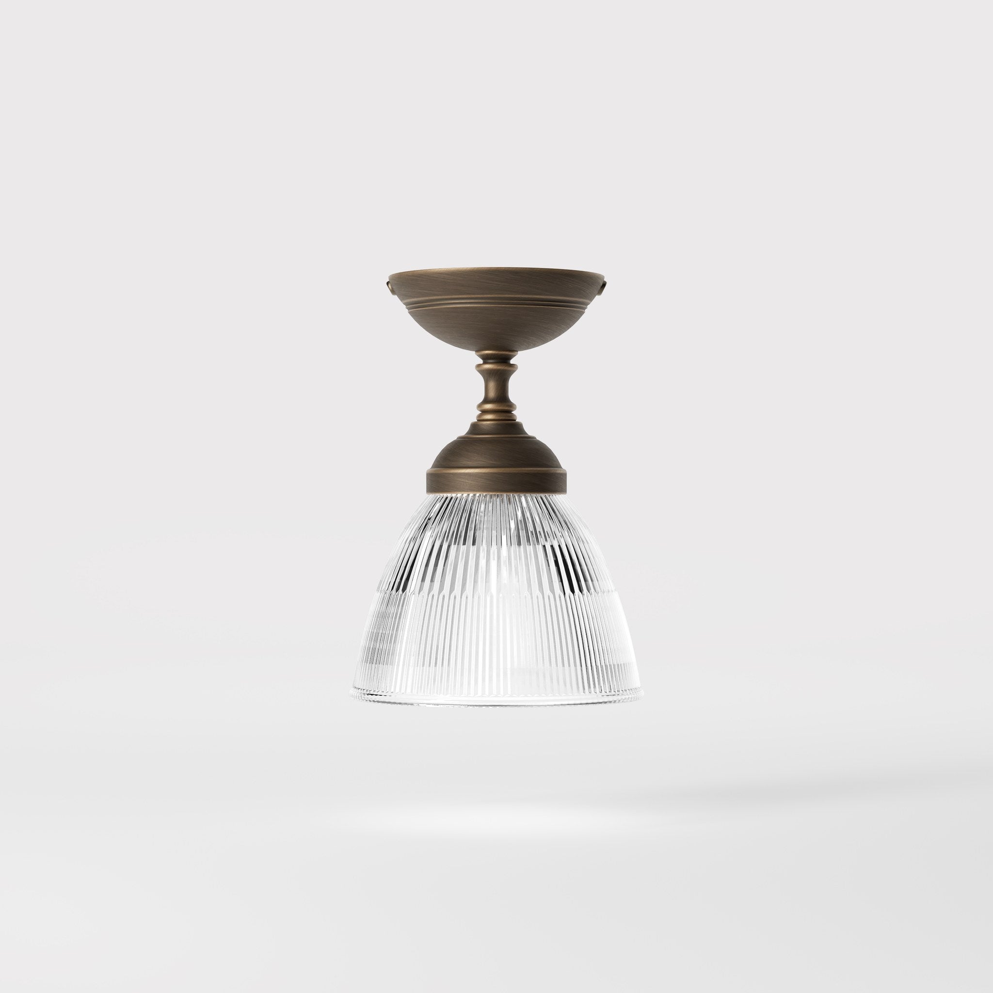Classic ceiling lamp in brass with a clear conical ribbed glass shade from the Elide range by Ghidini 1849 - Finish: OBM Bronze Satin Matt Brass