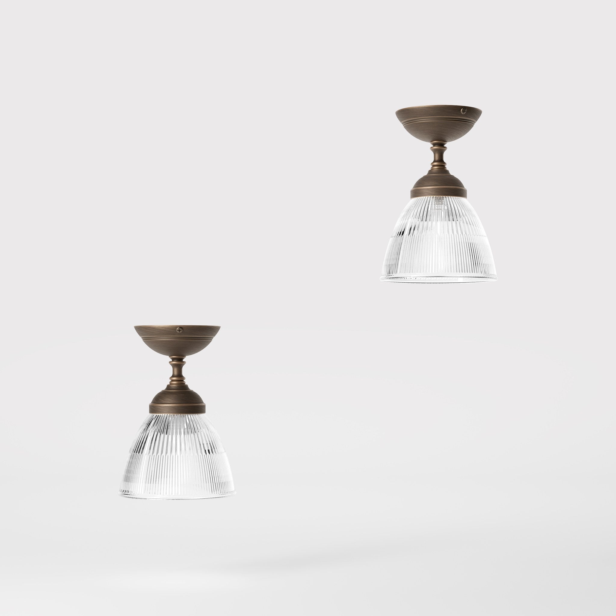 Classic ceiling lamp in brass with a clear conical ribbed glass shade from the Elide range by Ghidini 1849 - Finish: OBM Bronze Satin Matt Brass