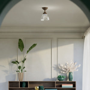 Classic ceiling lamp in brass with a clear conical ribbed glass shade from the Elide range by Ghidini 1849 - Finish: OBM Bronze Satin Matt Brass