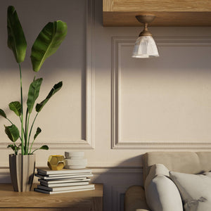 Classic ceiling lamp in brass with a clear conical ribbed glass shade from the Elide range by Ghidini 1849 - Finish: OBM Bronze Satin Matt Brass